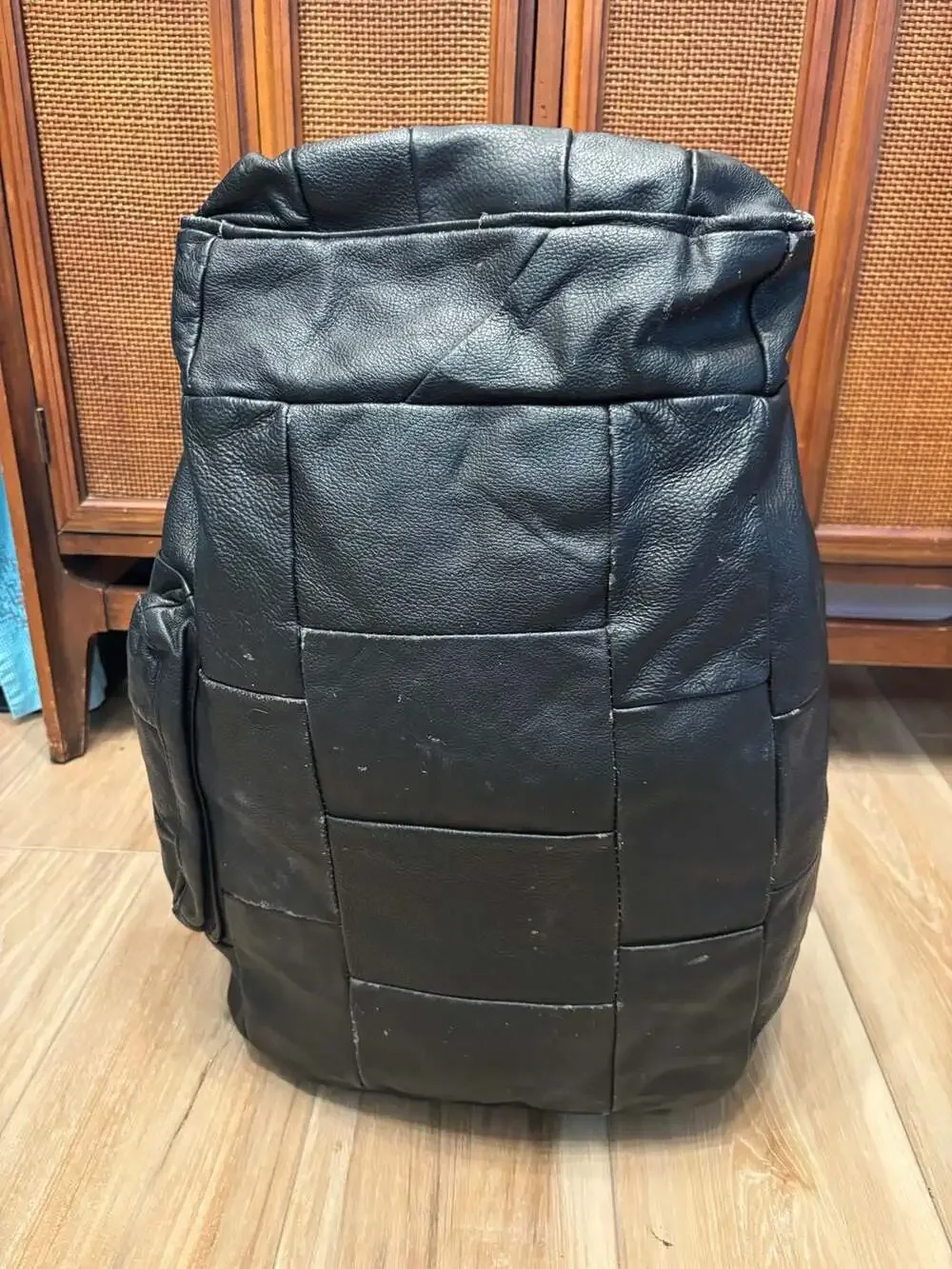 70s Vintage Large Black Genuine Cowhide Leather Travel Duffle Weekender Bag